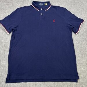 Polo Ralph Lauren Shirt Mens Sz Large Red White Blue Collared Preppy Striped